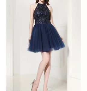 JJ’s House Blue Formal homecoming wedding size 3 tulle sparkle halter